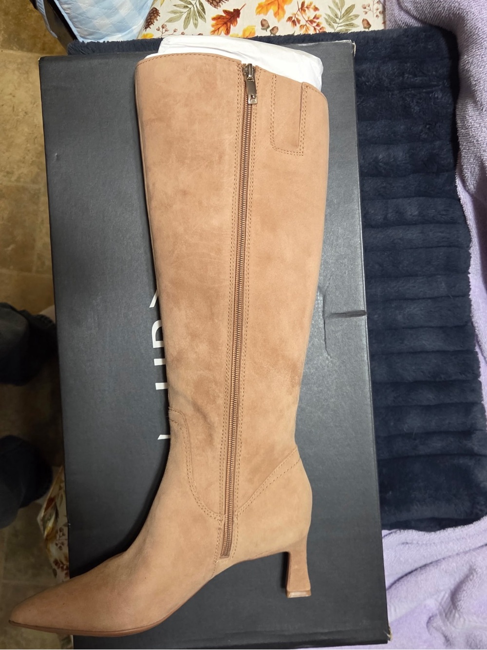 Naturalizer Taupe Knee-High Suede Zip Heeled Boot size 6 wide